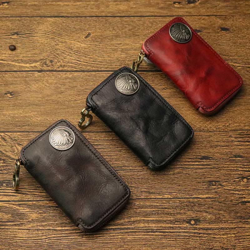 Handmade Zipper Waist Hanger Men's Waist Leather Wallet Multifunction Key Case