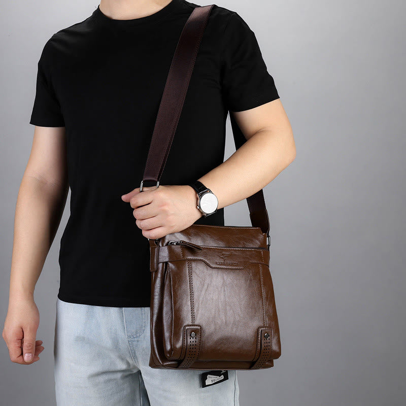 Vintage Men Leather Shoulder Bag Vertical Lightweight Messenger Business Bag