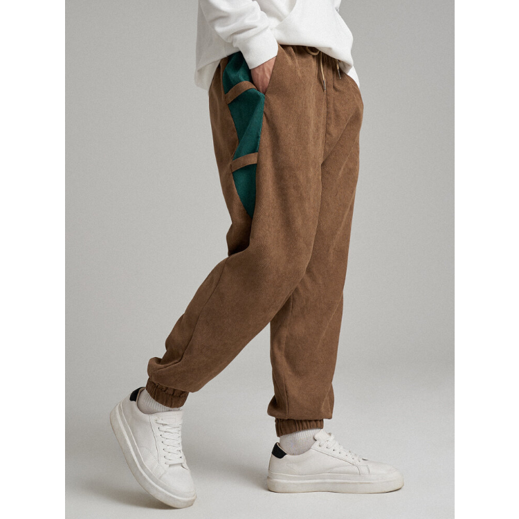 Mens Corduroy Colorblock Pocket Ankle Length Pants