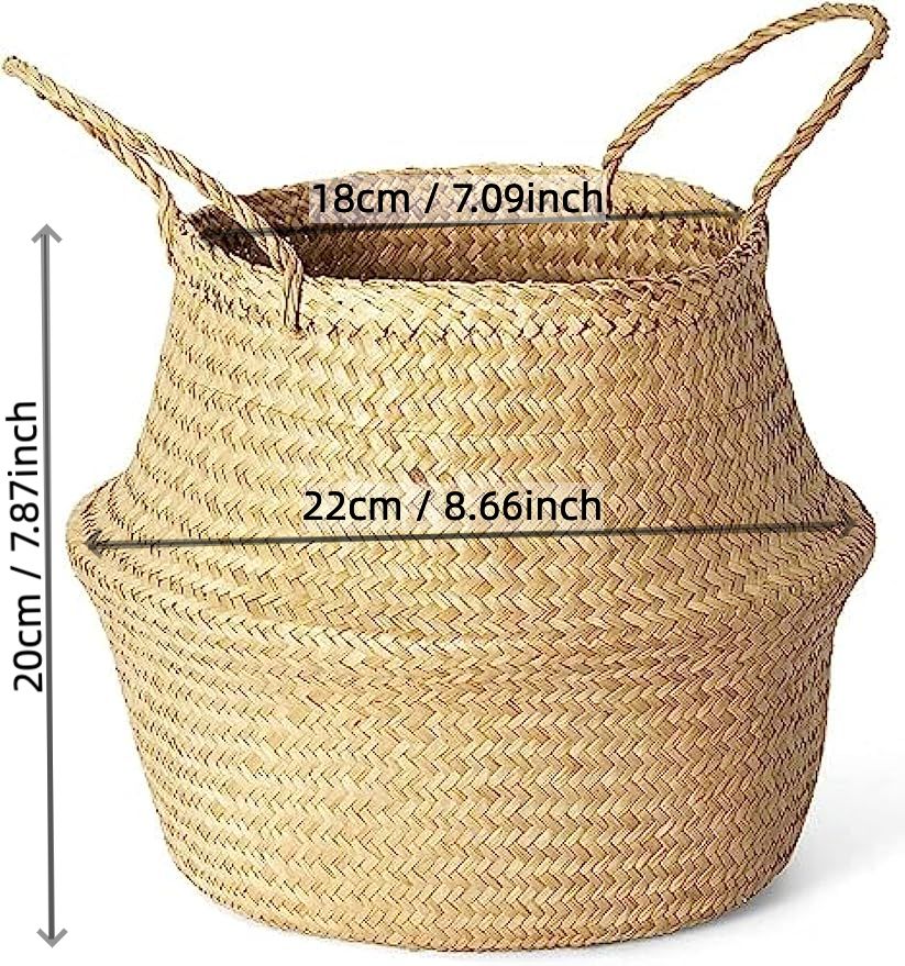 Woven Seagrass Basket With Handles For Plant Pot Belly Basket Storage Basket Wicker Baskets