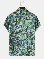 Men Allover Floral Print Hawaiian Plants Paradise Short Sleeve Shirts