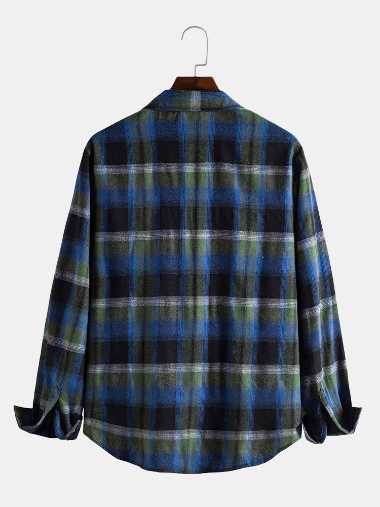 Men's Casual Plaid Shirt Long Sleeve Button Up Work Shirt