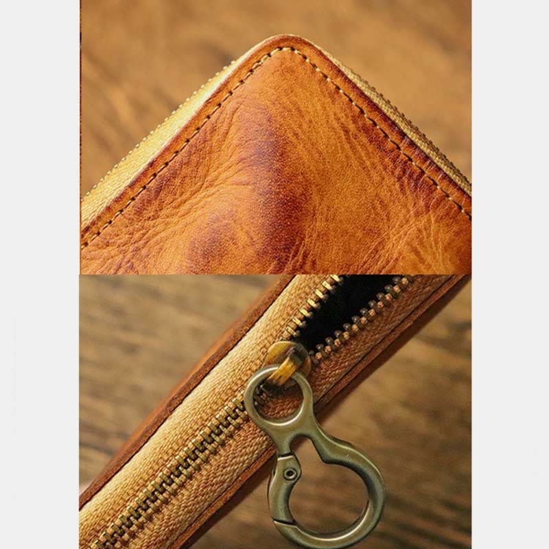 Handmade Zipper Waist Hanger Men's Waist Leather Wallet Multifunction Key Case