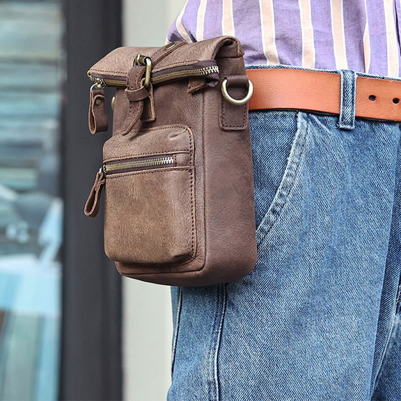 Men Multifunctional Outdoor Sports Wear Belt Leather Bag Waist Bag