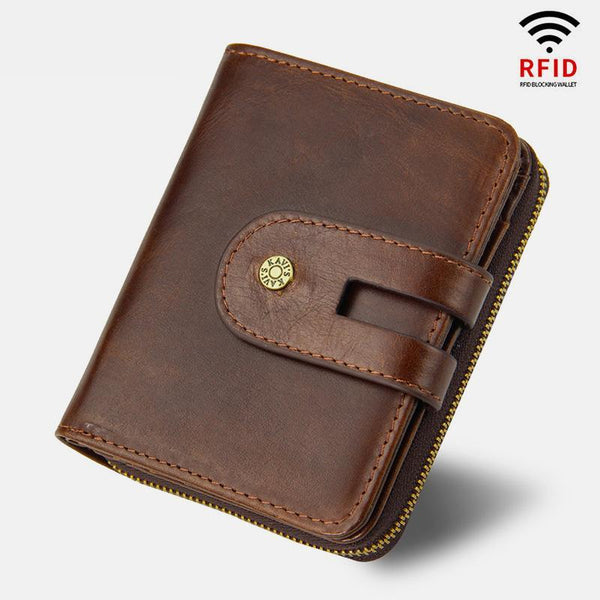 RFID Men's Leather Anti-theft Card Wallet Trifold Multi-Card Coin Purse