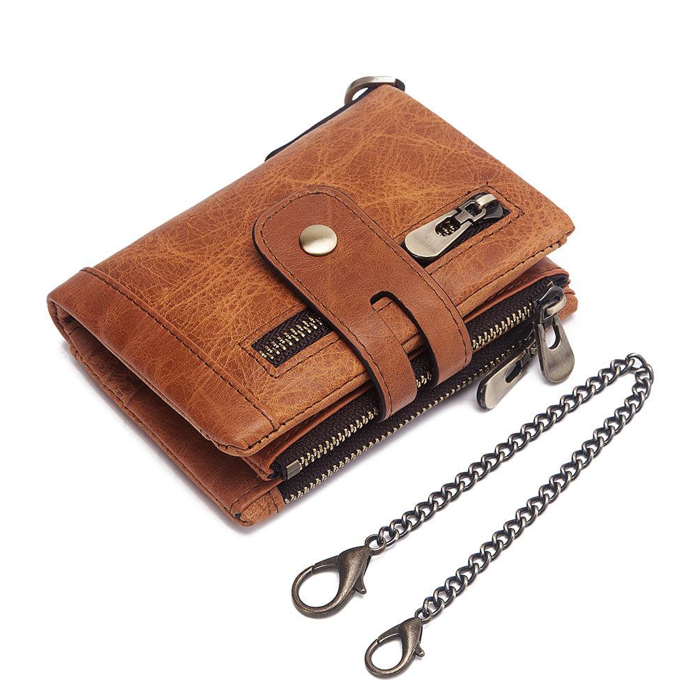 Vintage Top Layer Leather Card Holder US Wallet RFID Blockchain Men's Short Leather Wallet