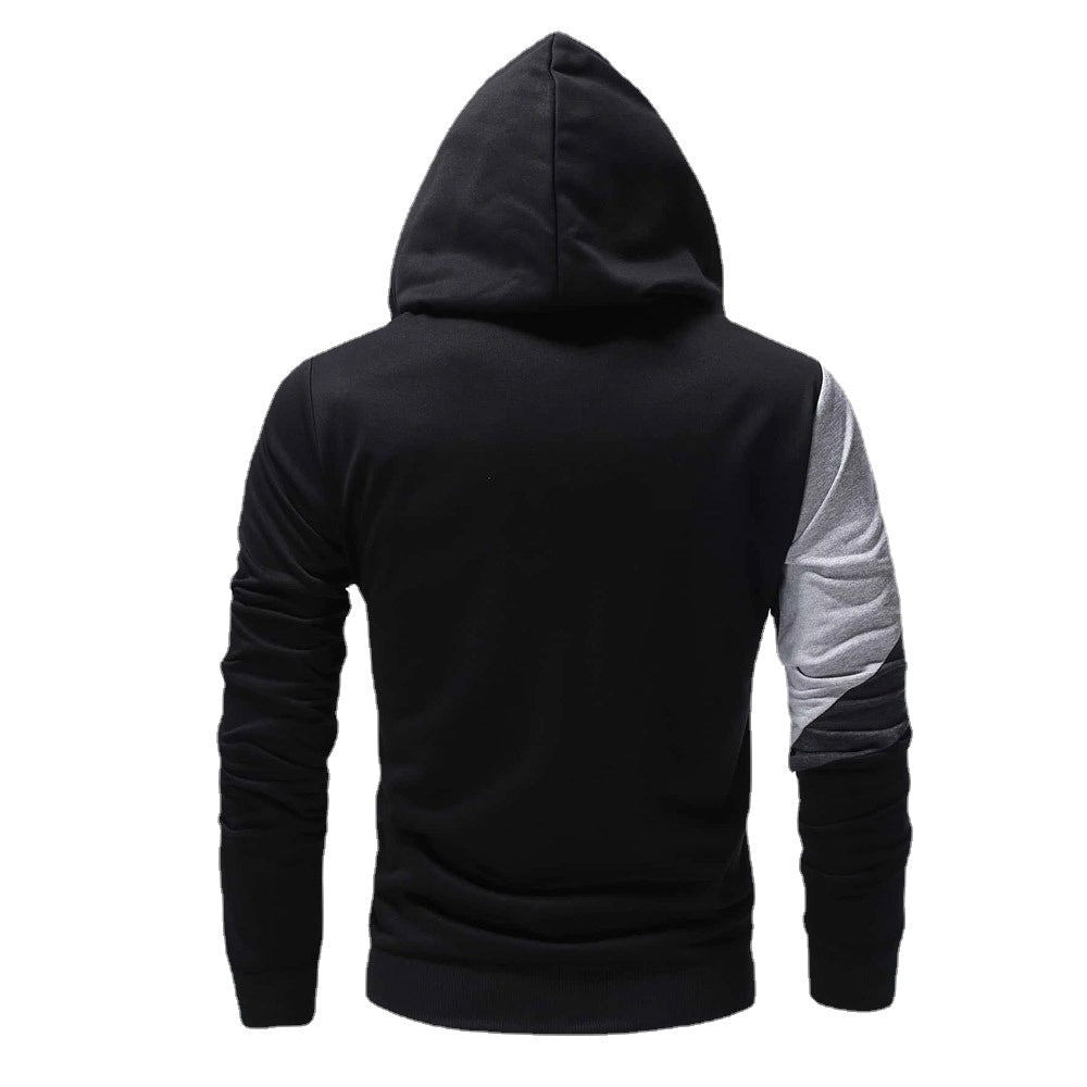 Men's Color Block Hoodie Lapel Long Sleeve Sweatshirt Contrast Color Casual Cotton Coat