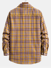 Men's Colorful Plaid Long Sleeve Casual Brushed Button-Down Shirt