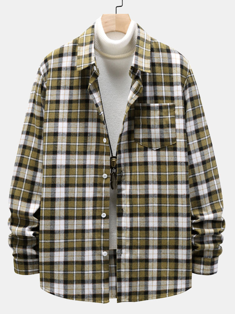 Men's Regular Fit Plaid Button Down Long Sleeve Cuffed Shirt