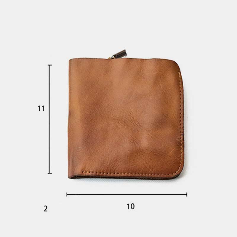 Men's Vintage Crinkled Leather Wallet Bifold Short Zipper Coin Card Holder