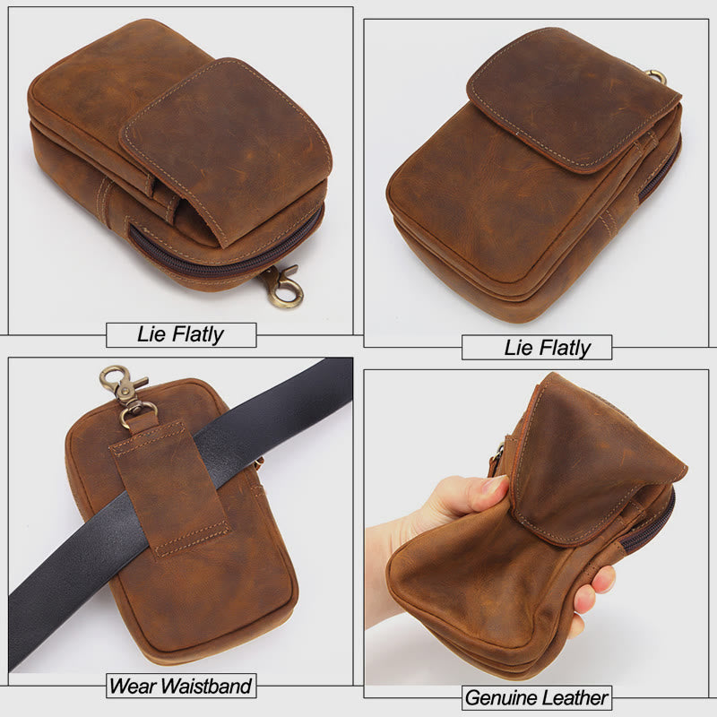 Men Outdoor Retro Genuine Leather Hanging Fanny Pack Waist Bag