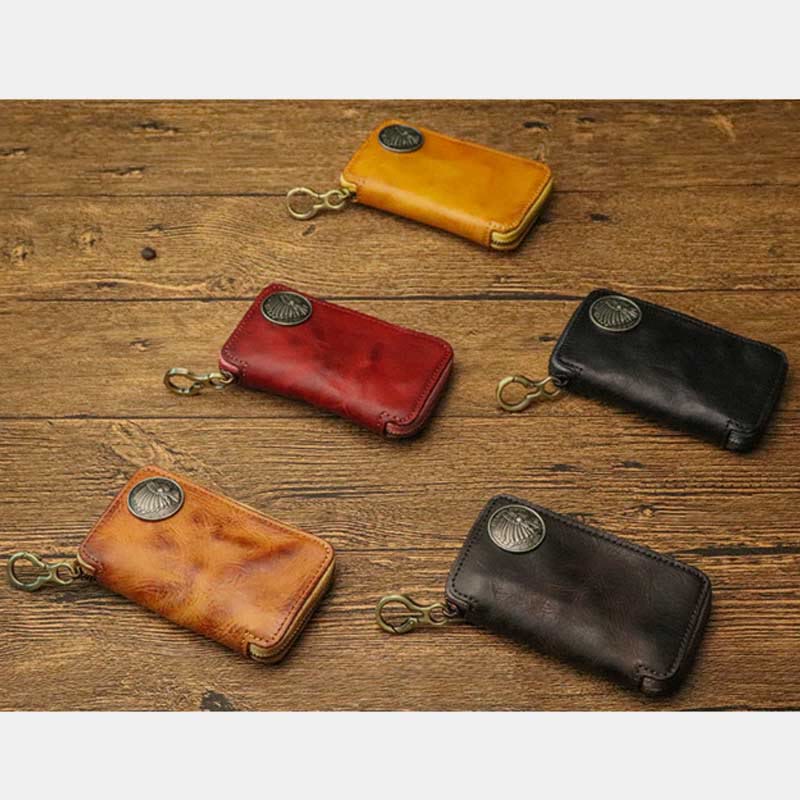 Handmade Zipper Waist Hanger Men's Waist Leather Wallet Multifunction Key Case