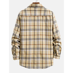 Single-breasted Colorful Plaid Patch Pocket Shirt Casual Classic Loose Shirt