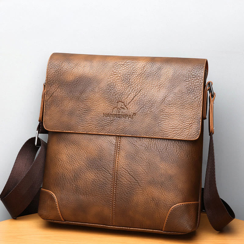 Men's Vintage Leather Messenger Bag Business Gentleman Style Messenger Bag