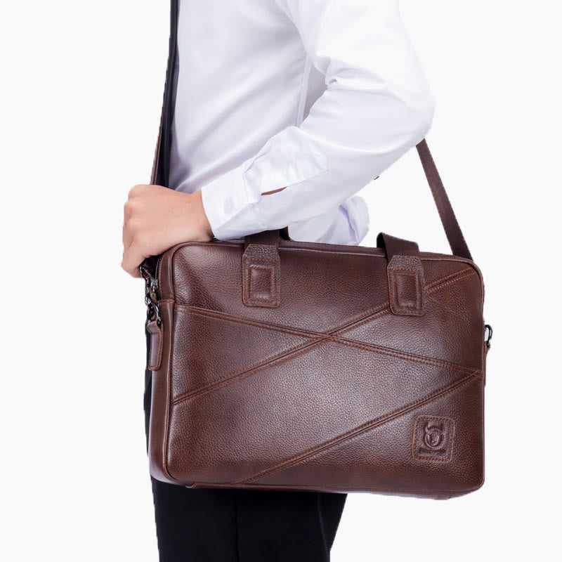 Men's Business Briefcase Simple Handbag Solid Color Leather Messenger Bag