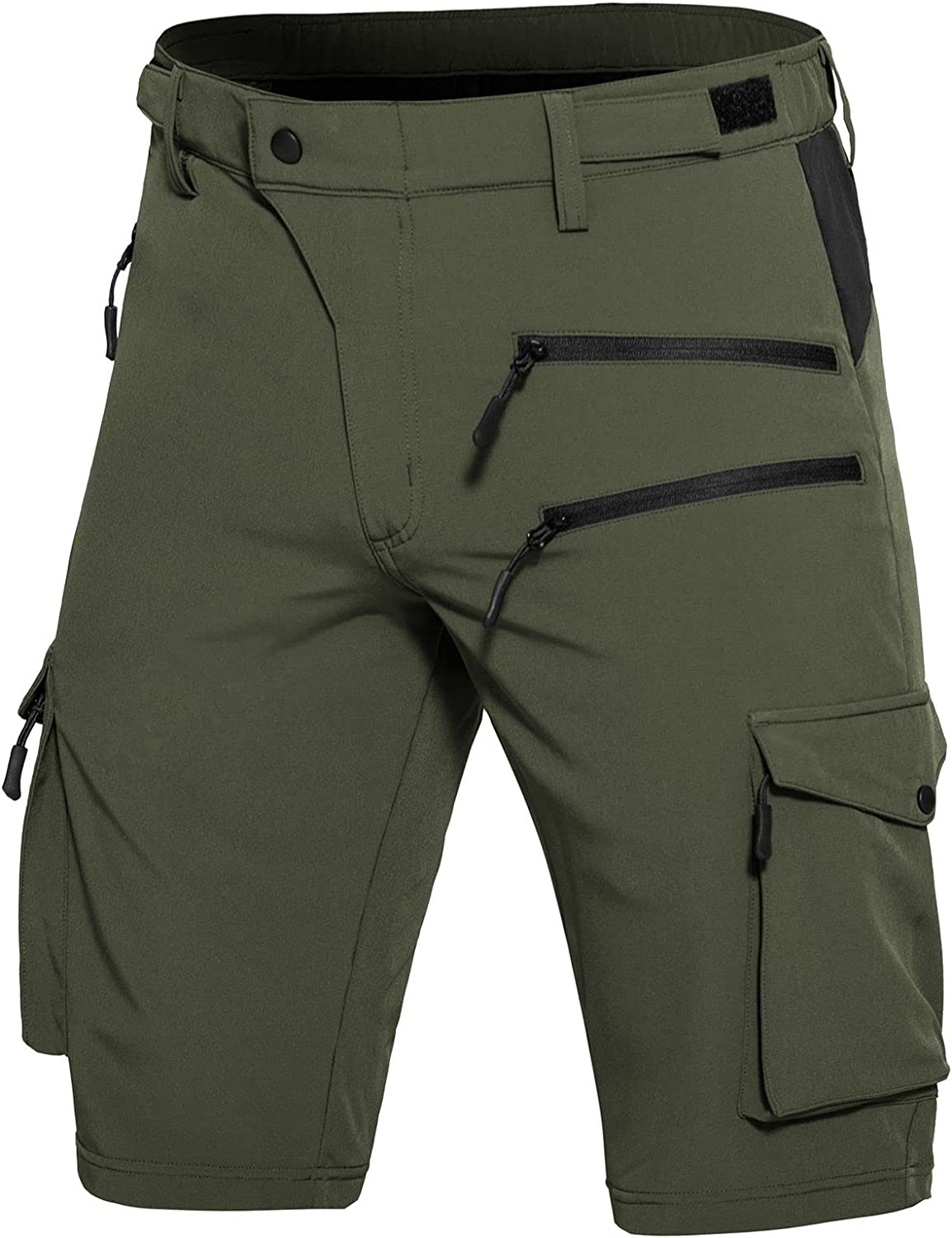 Men's Hiking Cargo Shorts Quick Dry Athletic Shorts with Elastic Waist for Fishing Golf Casual Black