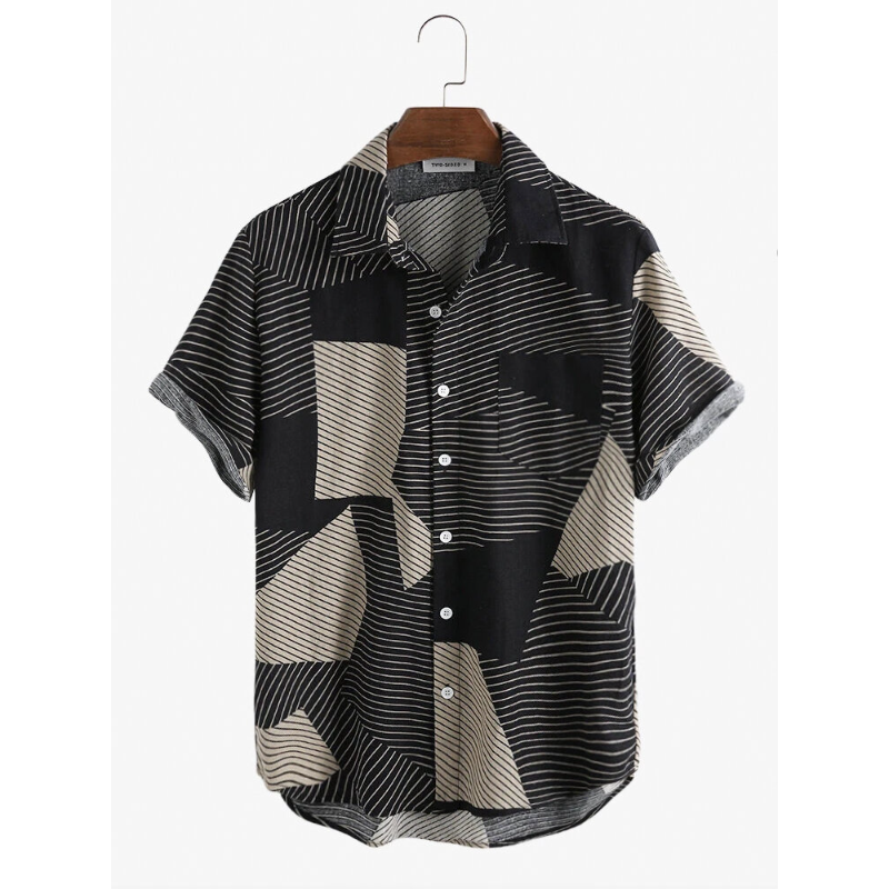 Mens Block Stripe Short Sleeve Casual Shirts