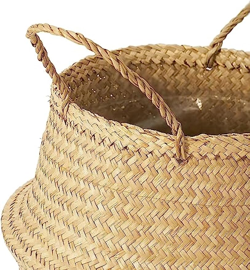 Woven Seagrass Basket With Handles For Plant Pot Belly Basket Storage Basket Wicker Baskets