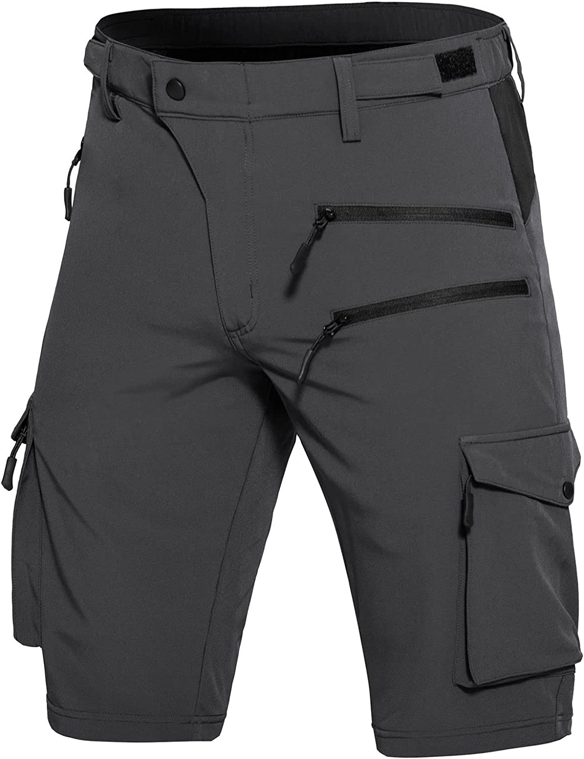 Men's Hiking Cargo Shorts Quick Dry Athletic Shorts with Elastic Waist for Fishing Golf Casual Black