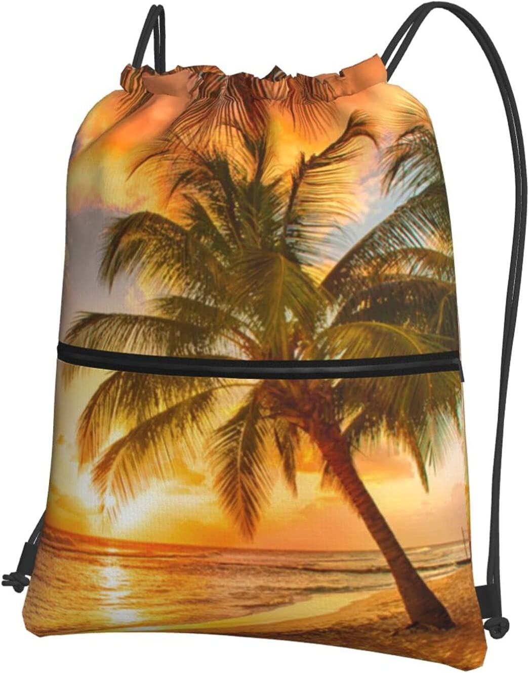 Hawaiian Palm Tree Print Summer Sunset Drawstring Backpack Gym Bag