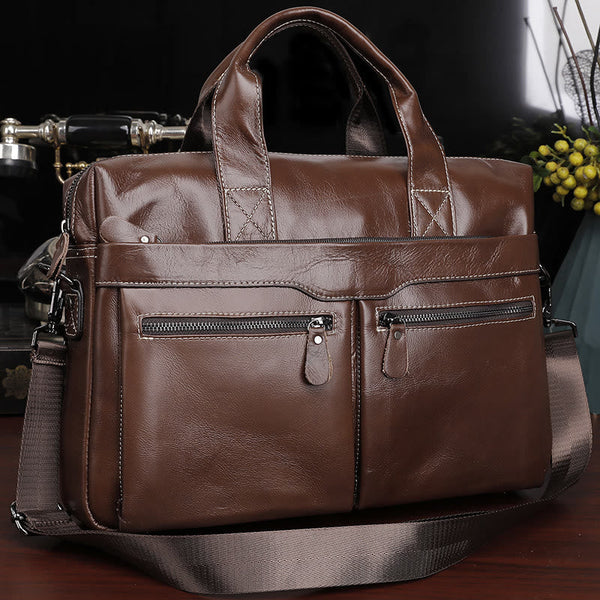 Genuine Leather Men's Briefcase Business Fit Laptop Vintage Bag