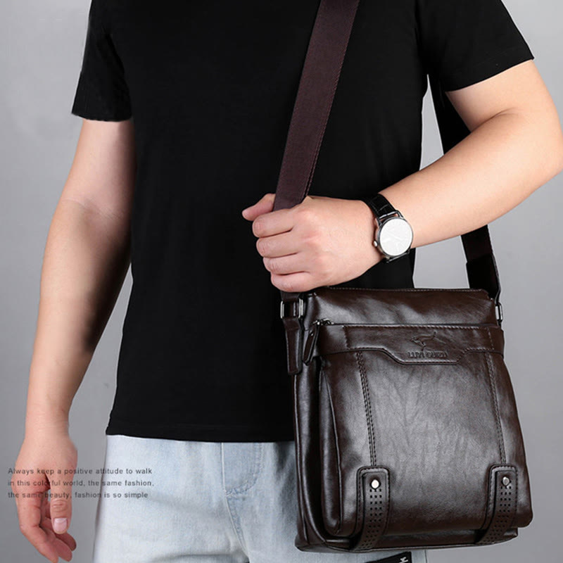 Vintage Men Leather Shoulder Bag Vertical Lightweight Messenger Business Bag