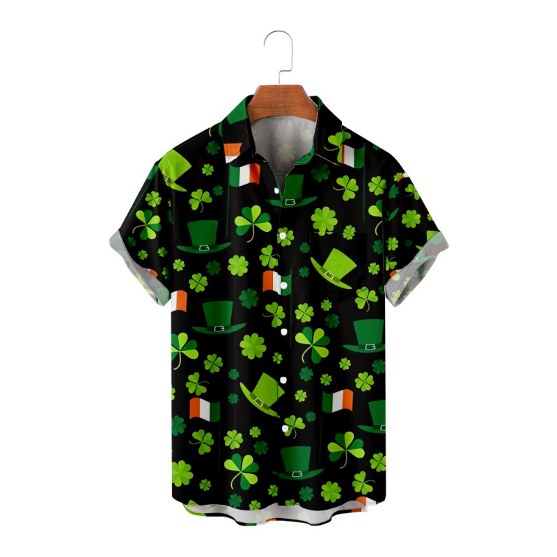 Men's St. PA Festival Pattern 3D Printed Loose Short Sleeve Pocket Shirt