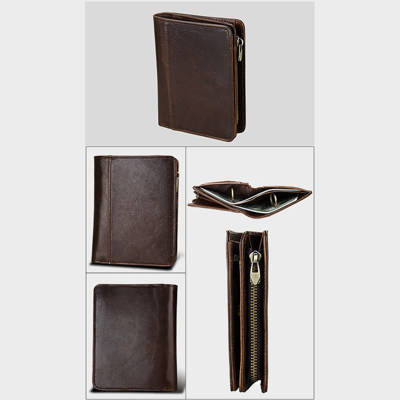 Men Retro Genuine Leather Multi Pocket Money Clip Wallet