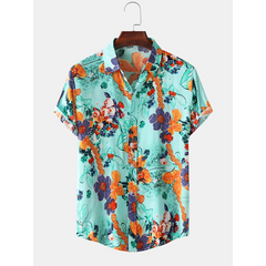 Mens Floral Oil Printing Short Sleeve Shirts