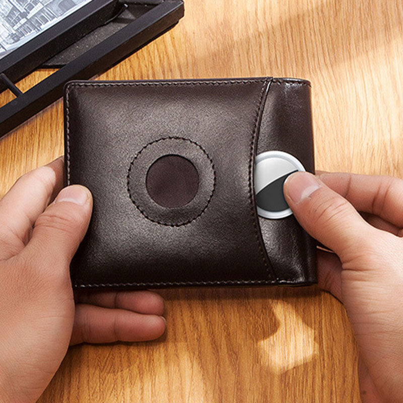 Bifold Airtag Wallet with RFID Men's Leather Shield Anti-Theft Wallet