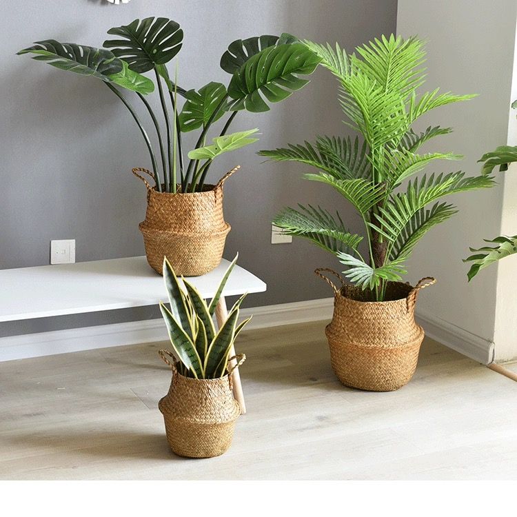 Woven Seagrass Basket With Handles For Plant Pot Belly Basket Storage Basket Wicker Baskets