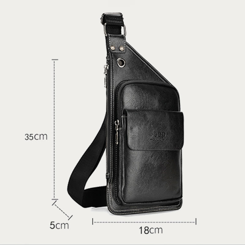 Men's Leather Crossbody Chest Bag Soft PU Leather Shoulder Bag