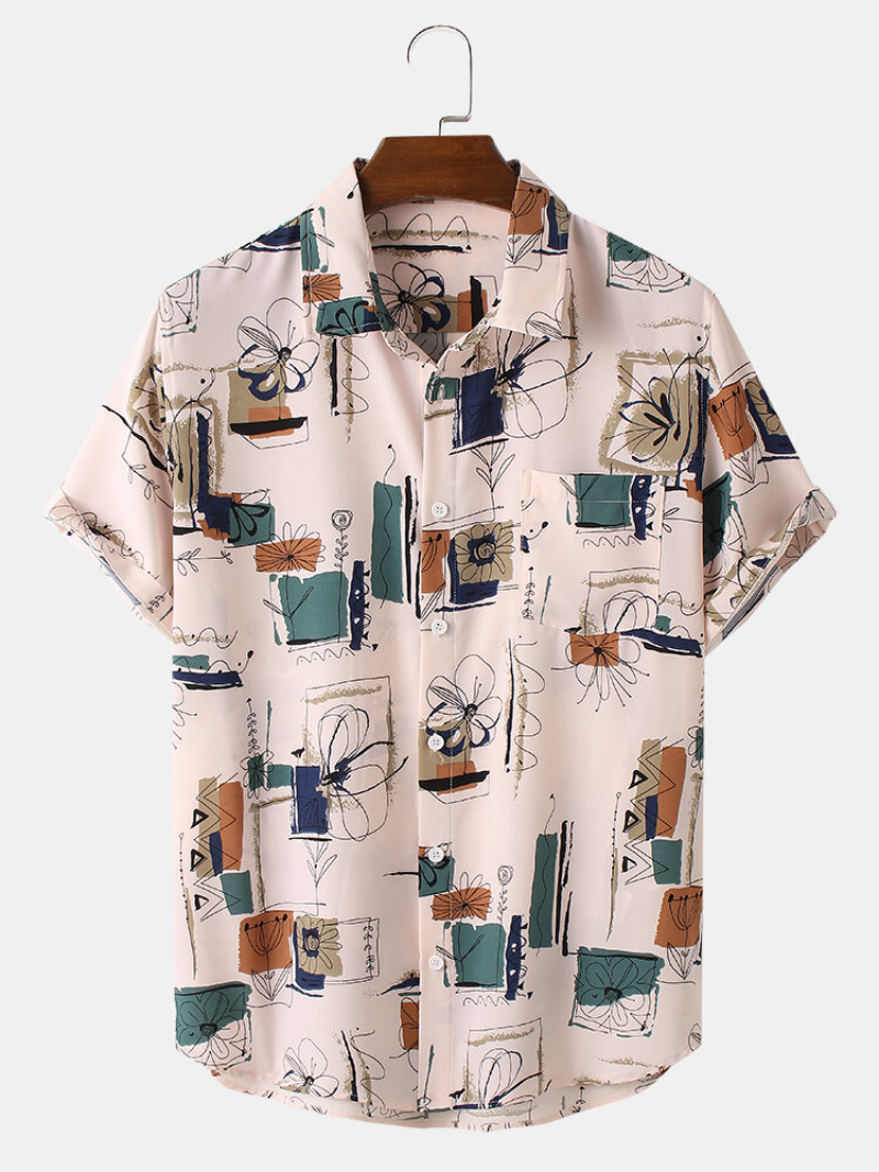 Mens Causual Funny Cartoon Pattern Short Sleeve Shirts