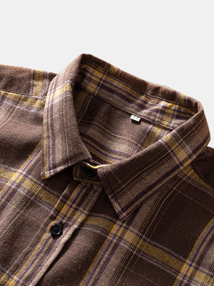 Men's Colorful Plaid Shirt Casual Brushed Long-sleeved Shirt Coat