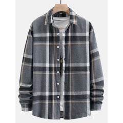 Square Collar Long Sleeve Casual Plaid Button Down Men's Shirt