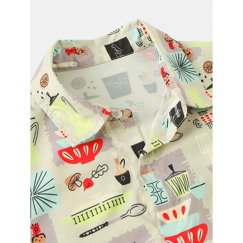 Mens Cartoon Container Print  Short Sleeve Shirts