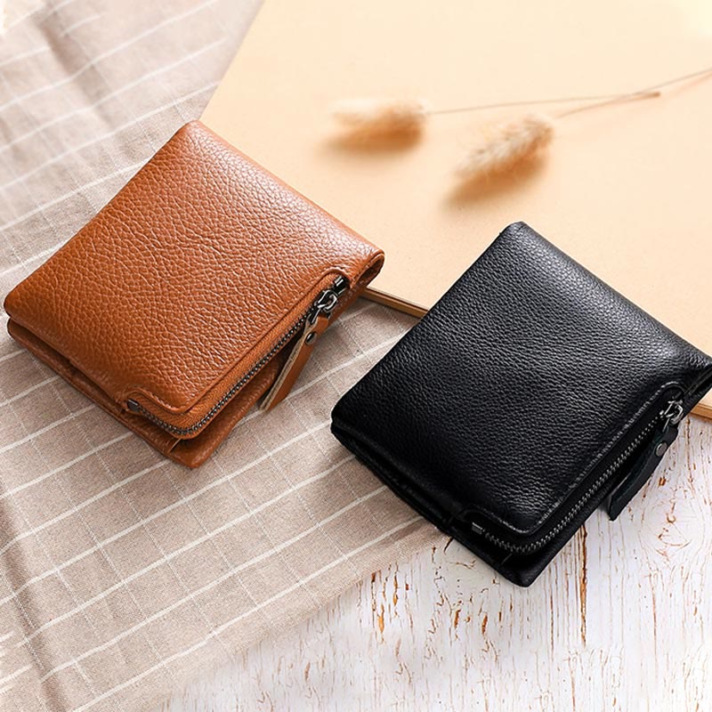 Men Genuine Leather RFID Antimagnetic Coin Clip Wallet