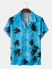 Men Coconut Tree Hawaii Style Casual Skin Friendly All Matched Soft Shirts