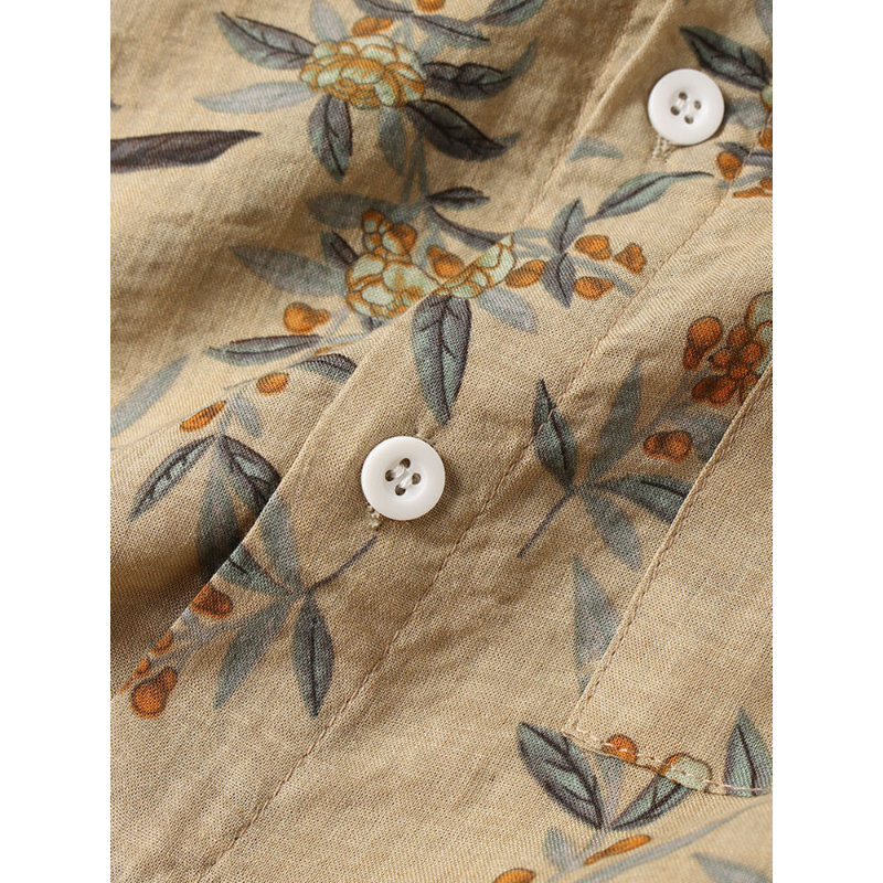 Mens Casual Leaf Print Pocket Shirts