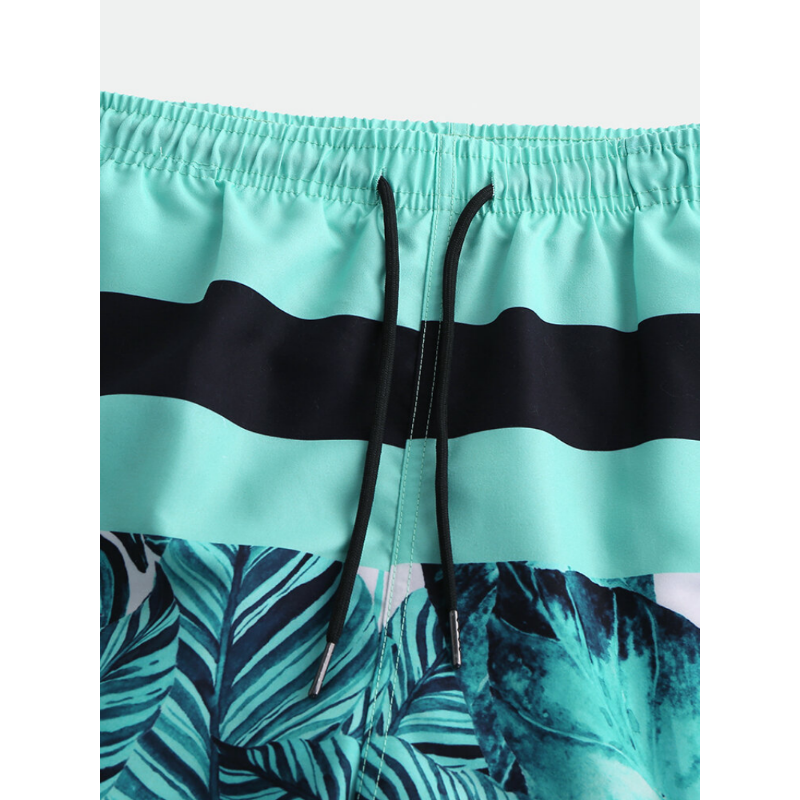 Mens Beach Striped Printing Casual Five Point Hawaii Style Shorts Pants