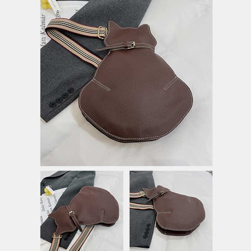 Novelty Cute Cat Shape PU Faux Leather Cross Chest Shoulder Bag Ladies Messenger Shoulder Bag