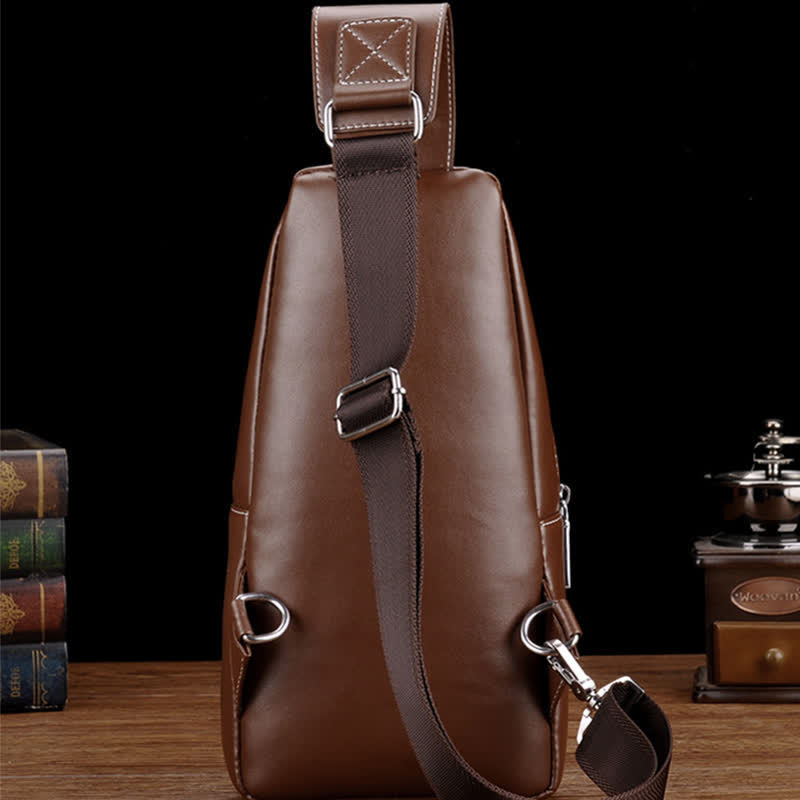 Men's Leather Shoulder Bag Casual Travel Waterproof Messenger Chest Messenger Bag