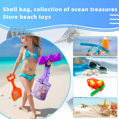 Beach Toys Mesh 4-Piece Set Kids Beach Bag Summer Vacation Shell Storage Bag