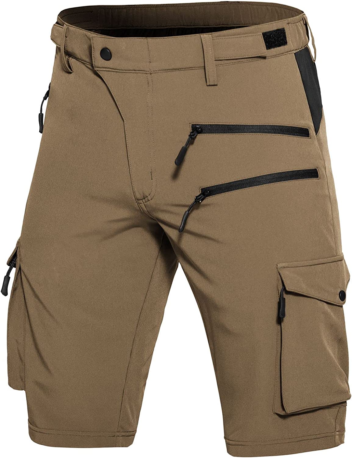 Men's Hiking Cargo Shorts Quick Dry Athletic Shorts with Elastic Waist for Fishing Golf Casual Black