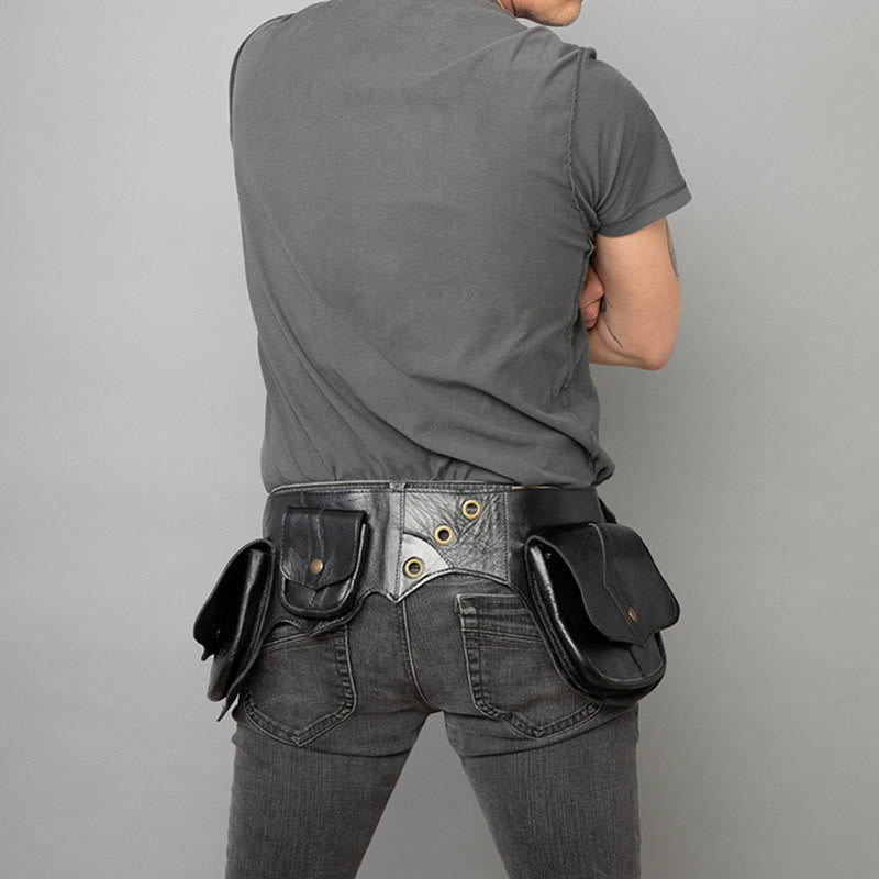 Men Multi Pocket Rivet Punk Style Daily Bag Waist Bag