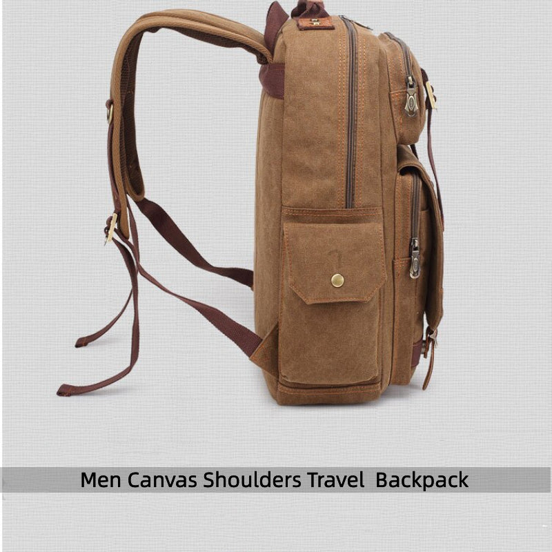 Men Canvas Shoulders Travel School Bags Outdoor Large Capacity Backpacks