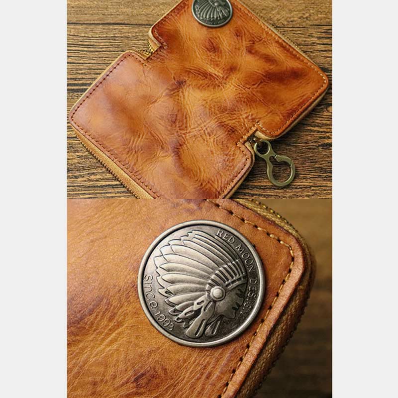 Handmade Zipper Waist Hanger Men's Waist Leather Wallet Multifunction Key Case