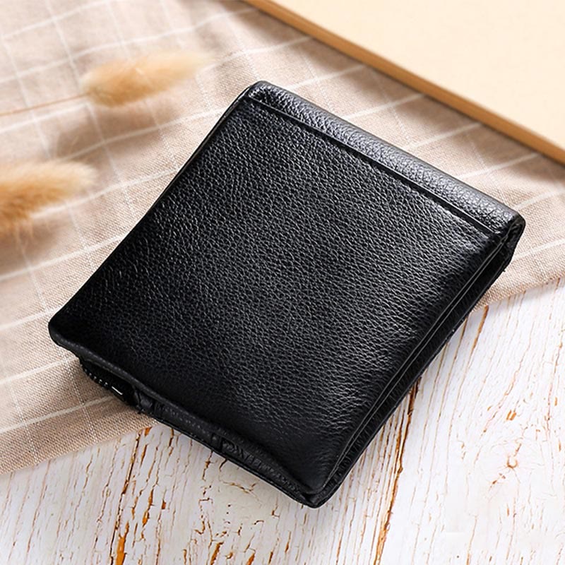 Men Genuine Leather RFID Antimagnetic Coin Clip Wallet