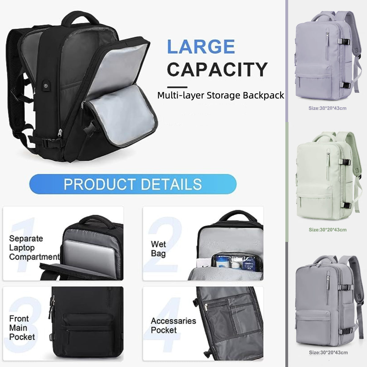 High Capacity Backpack Dry Wet Separation Storage Bag Business Travel Bag Tablet Computer Bag