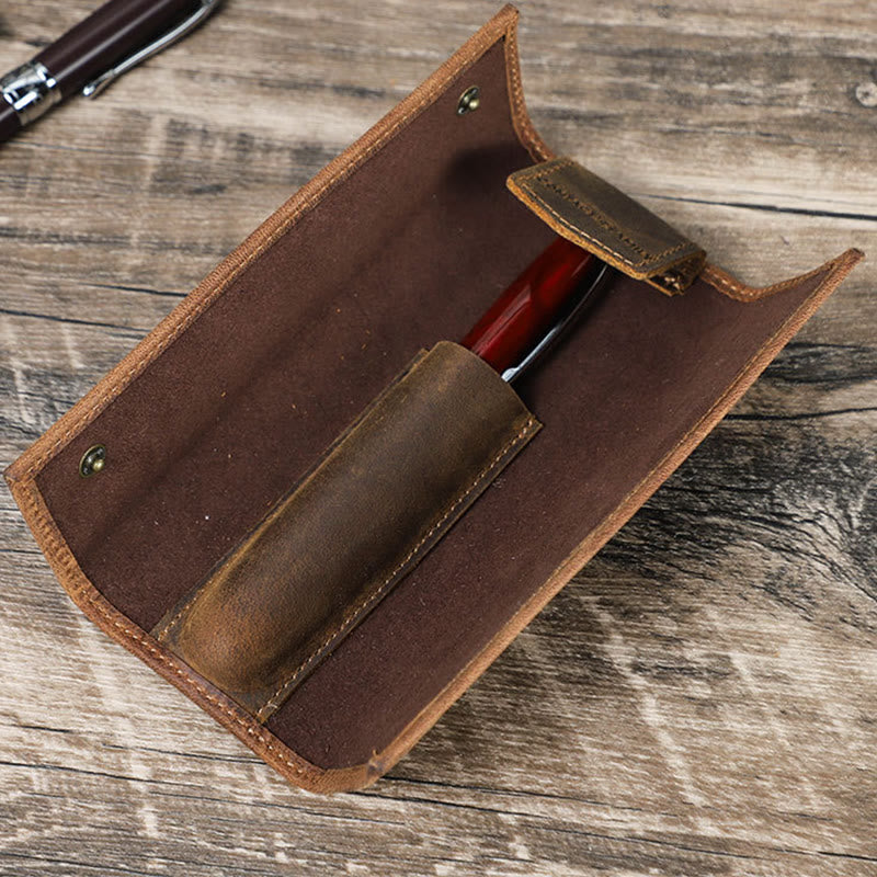 Rustic Leather Business Pencil Case Retro Leather Simple Multi-purpose Storage Bag